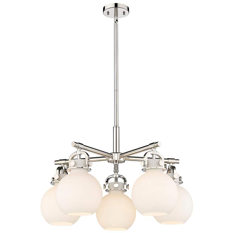Image 1 Newton Sphere 26"W 5 Light Polished Nickel Stem Chandelier w/ White Sh