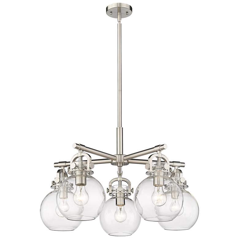 Image 1 Newton Sphere 26"W 5 Light Satin Nickel Stem Hung Chandelier w/ Clear