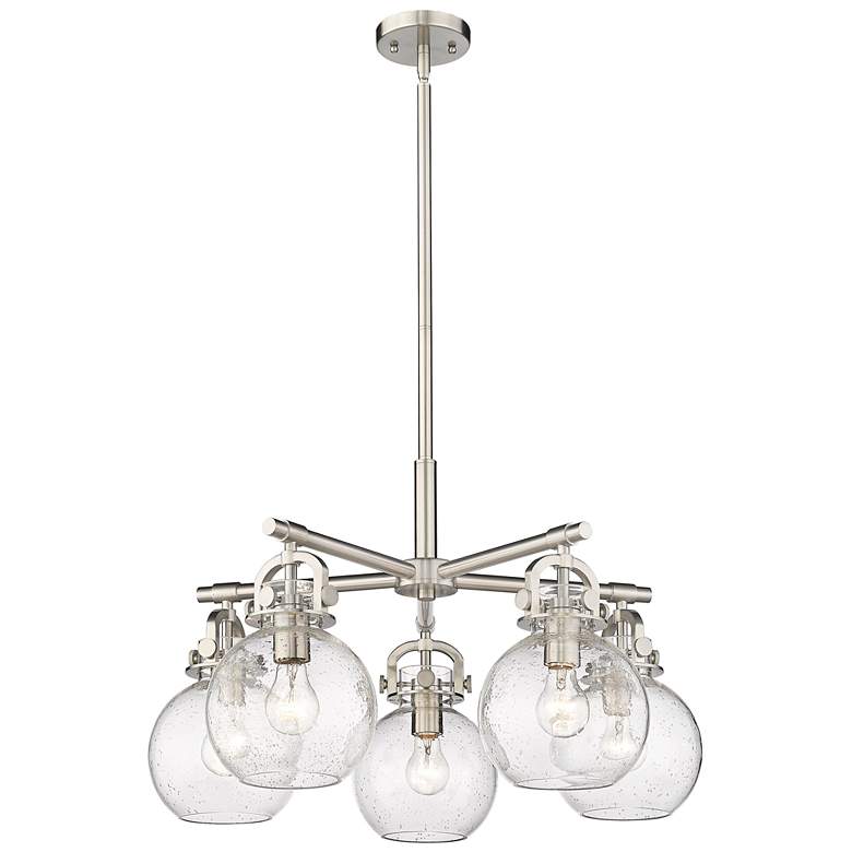 Image 1 Newton Sphere 26"W 5 Light Satin Nickel Stem Hung Chandelier w/ Seedy
