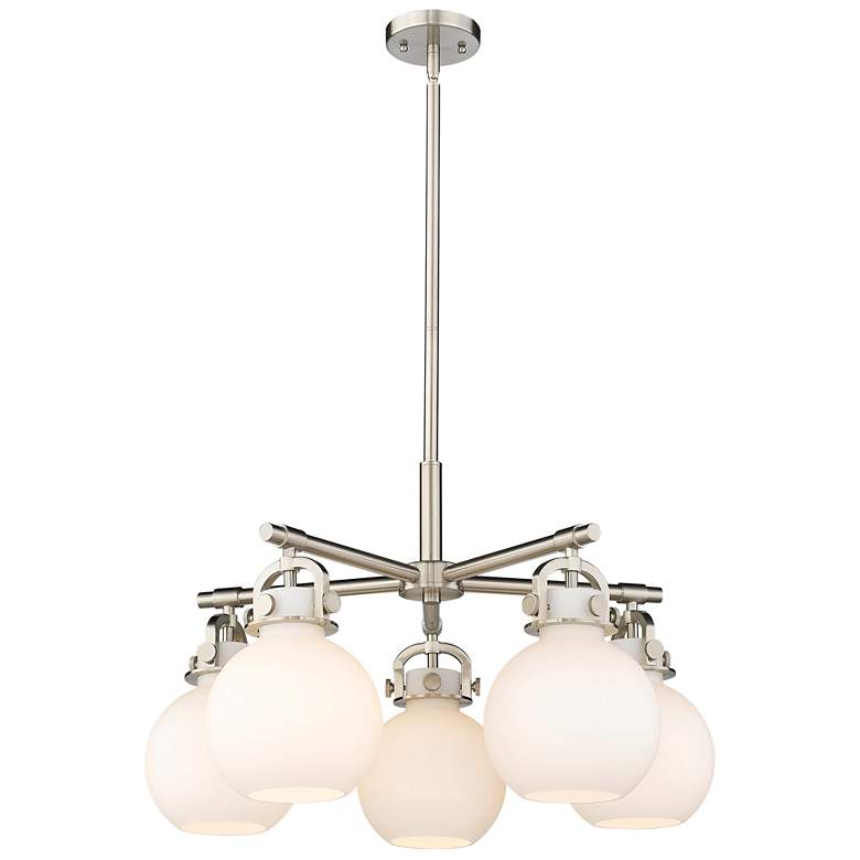 Image 1 Newton Sphere 26"W 5 Light Satin Nickel Stemmed Chandelier w/ White Sh