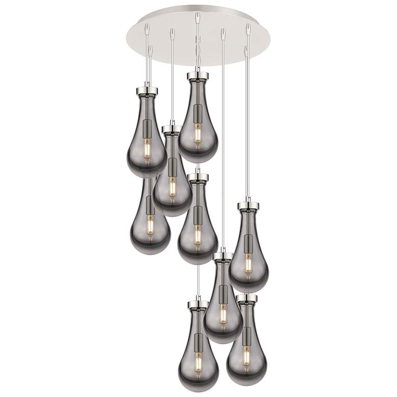 Image 1 Newton Sphere 27.25"W 12 Light Polished Nickel Multi Pendant w/ White