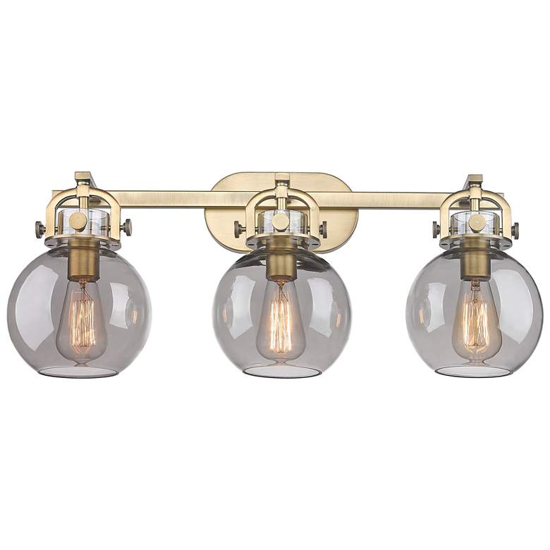Image 1 Newton Sphere 27" Wide 3 Light Brushed Brass Bath Light With Smoke Sha