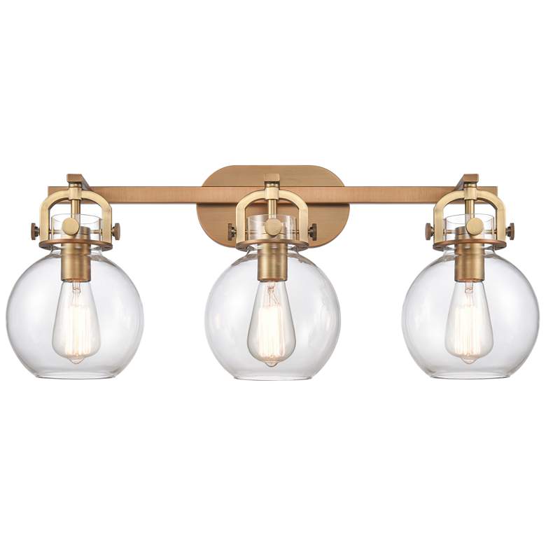 Image 1 Newton Sphere 3 Light 27" Bath Light - Brushed Brass - Clear Shade