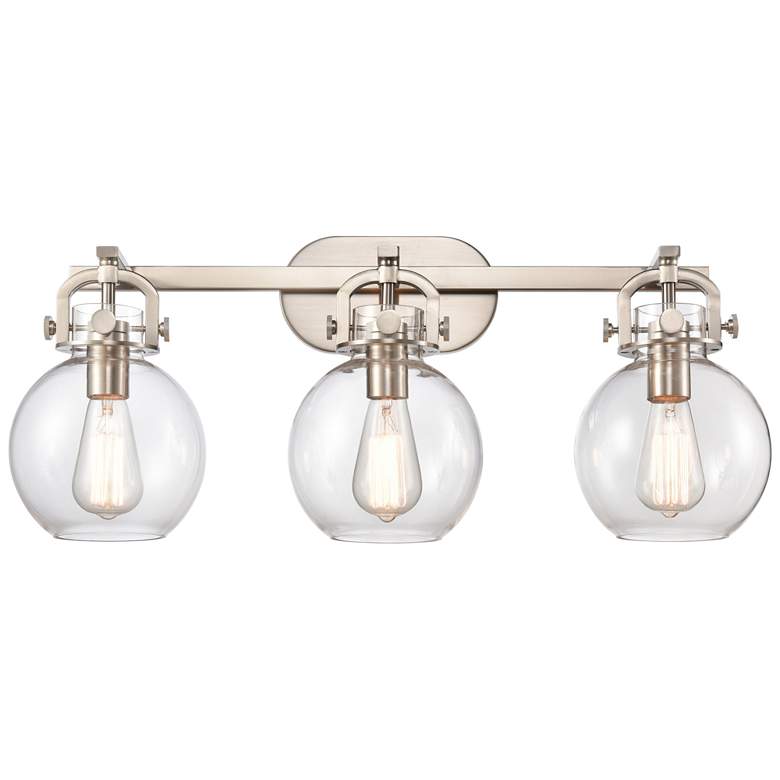 Image 1 Newton Sphere 3 Light 27" Bath Light - Brushed Satin Nickel - Clear Sh