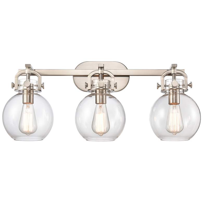 Image 1 Newton Sphere 3 Light 27 inch Bath Light - Brushed Satin Nickel - Clear Sh