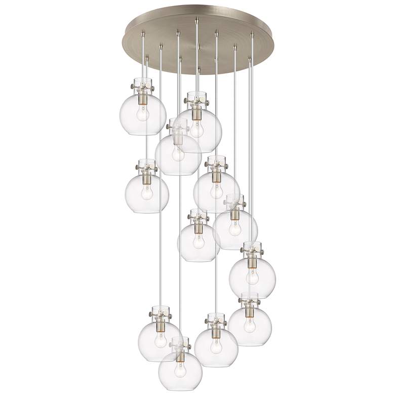 Image 1 Newton Sphere 39.75" Wide 3 Light Matte Black Linear Pendant w/ Clear