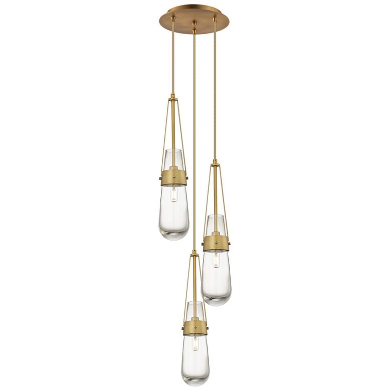 Image 1 Newton Sphere 39.75"W 3 Light Brushed Brass Linear Pendant w/ Smoke Sh