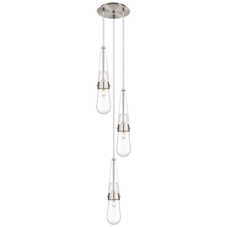 Image 1 Newton Sphere 39.75"W 3 Light Brushed Brass Linear Pendant w/ White Sh