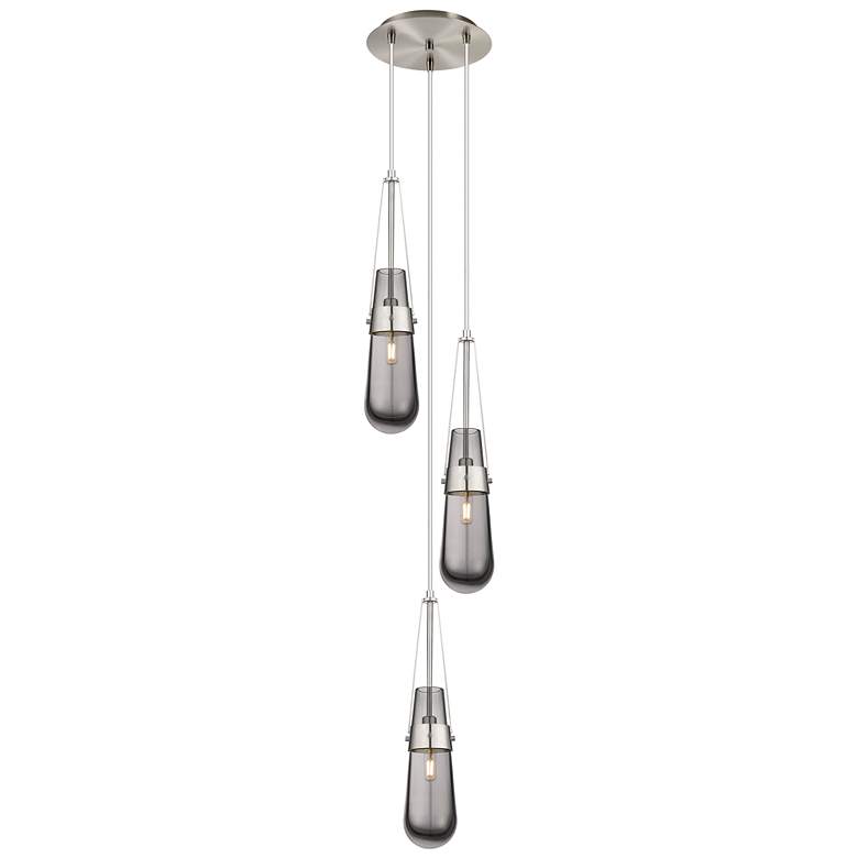 Image 1 Newton Sphere 39.75"W 3 Light Brushed Nickel Linear Pendant w/ Clear S