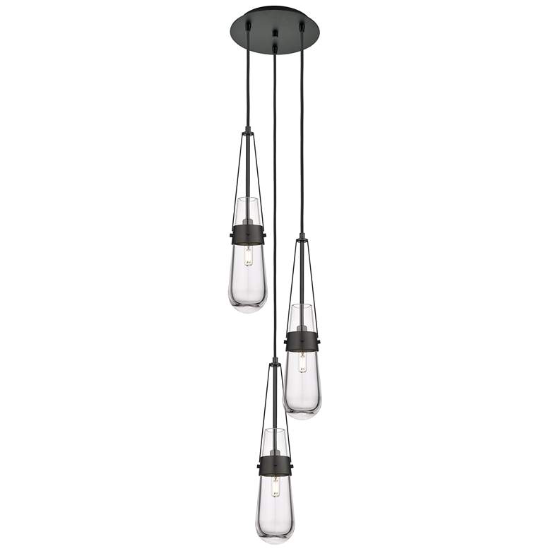 Image 1 Newton Sphere 39.75"W 3 Light Brushed Nickel Linear Pendant w/ Smoke S