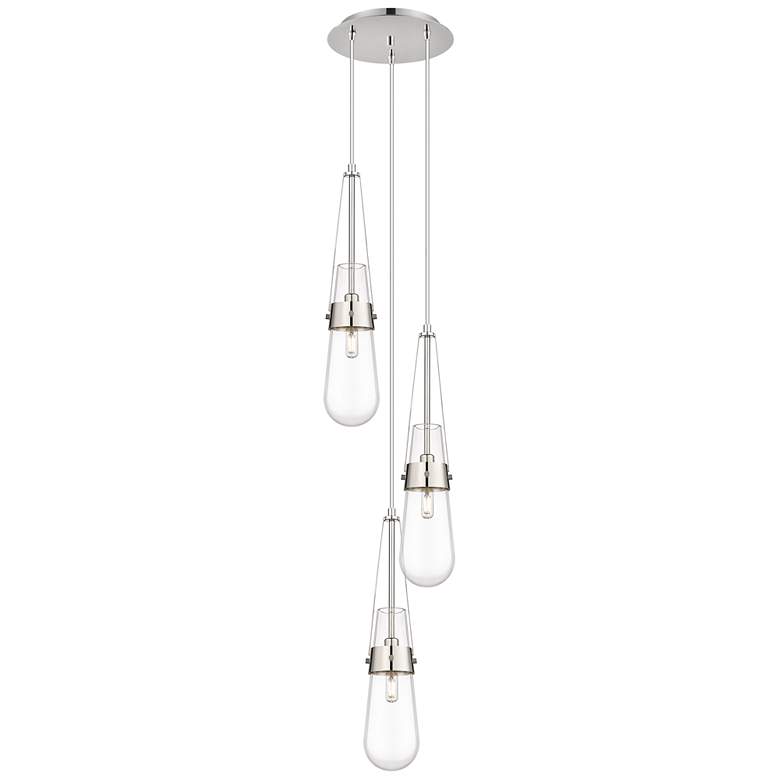 Image 1 Newton Sphere 39.75"W 3 Light Brushed Nickel Linear Pendant w/ White S