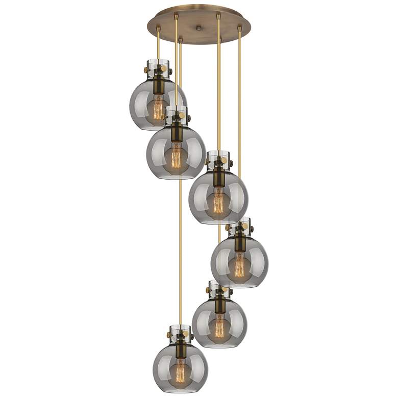 Image 1 Newton Sphere 39.75"W 3 Light Polished Nickel Linear Pendant w/ Smoke