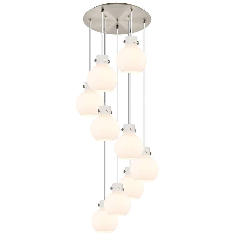 Image 1 Newton Sphere 39.75"W 5 Light Brushed Brass Linear Pendant w/ Clear Sh