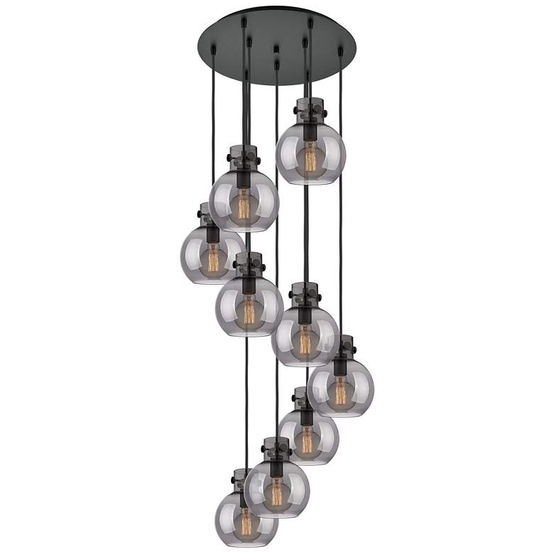 Image 1 Newton Sphere 39.75"W 5 Light Brushed Brass Linear Pendant w/ Seedy Sh