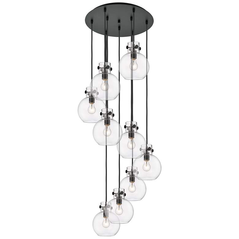 Image 1 Newton Sphere 39.75"W 5 Light Brushed Brass Linear Pendant w/ Smoke Sh