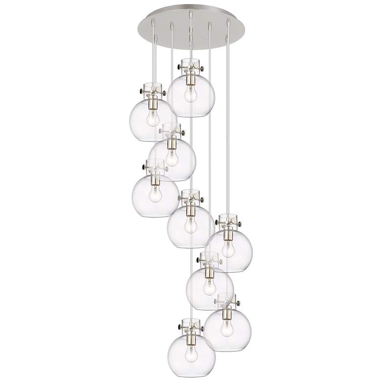 Image 1 Newton Sphere 39.75"W 5 Light Brushed Nickel Linear Pendant w/ Smoke S
