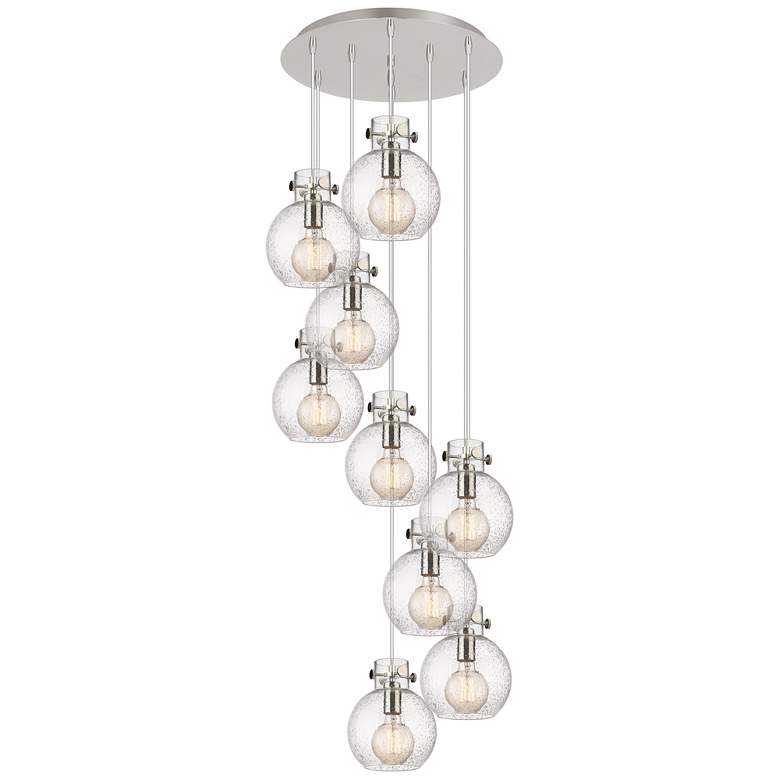 Image 1 Newton Sphere 39.75"W 5 Light Brushed Nickel Linear Pendant w/ White S