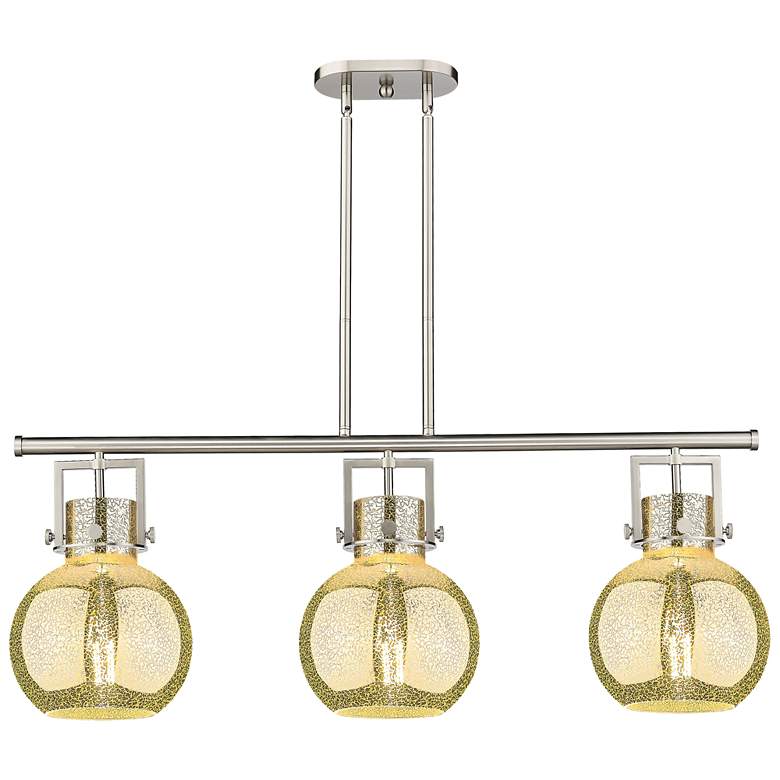 Image 1 Newton Sphere 41.5"W 3 Light Satin Stem Island Light w/ Mercury Shade