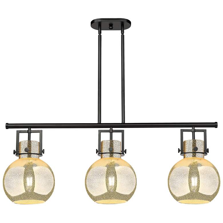 Image 1 Newton Sphere 42"W 3 Light Black Stem Island Light w/ Mercury Shade