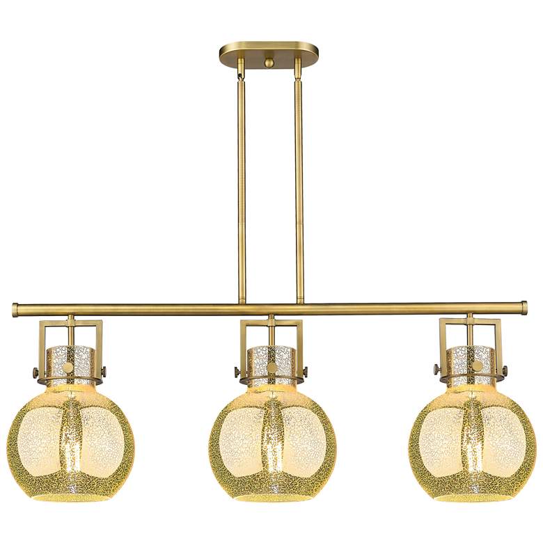 Image 1 Newton Sphere 42"W 3 Light Brass Stem Island Light w/ Mercury Shade