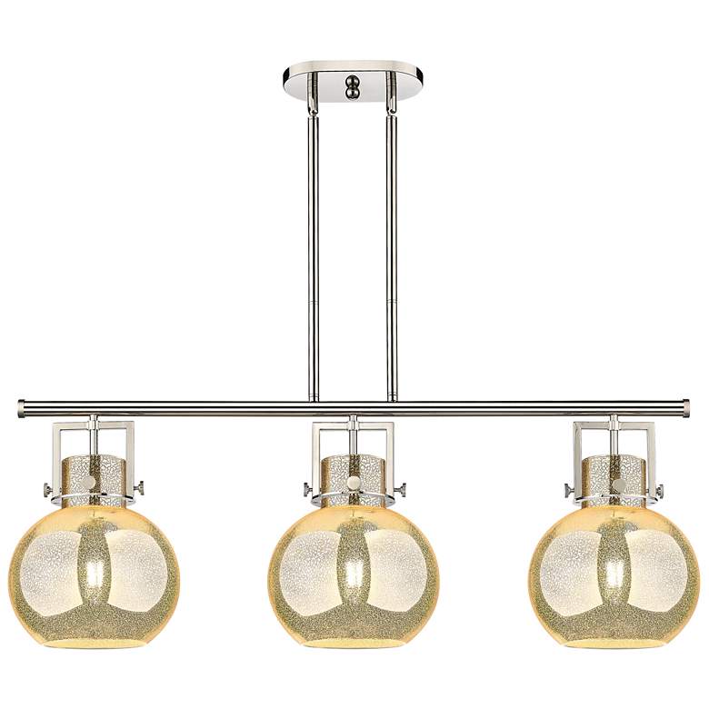 Image 1 Newton Sphere 42"W 3 Light Nickel Stem Island Light w/ Mercury Shade