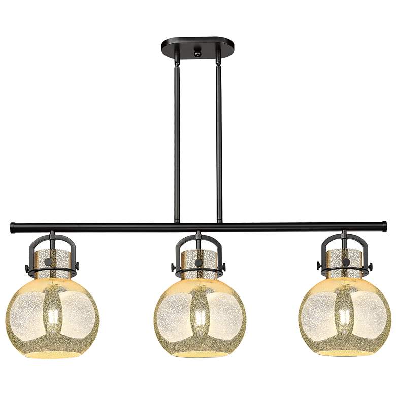Image 1 Newton Sphere 42"W 3-Lt Black Stem Arch Island-Lt w/ Mercury Shade