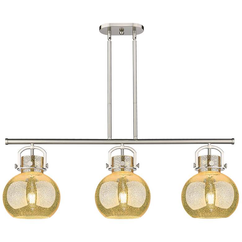 Image 1 Newton Sphere 42"W 3-Lt Satin Nickel Stem Arch Island-Lt w/ Mercury Shade