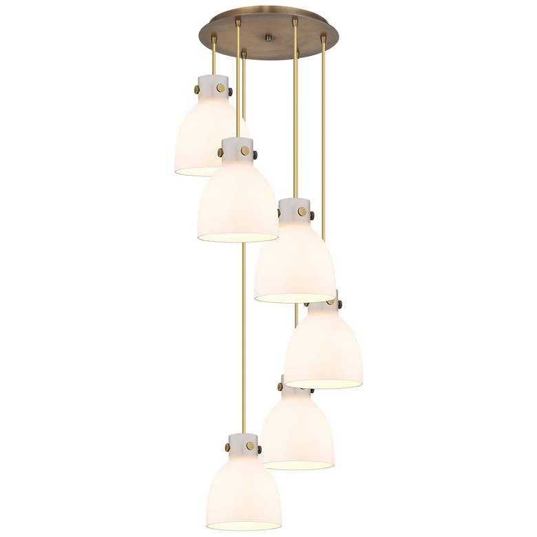 Image 1 Newton Sphere 51.75"W 4 Light Brushed Brass Linear Pendant w/ Clear Sh