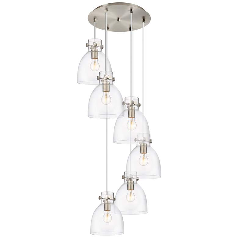 Image 1 Newton Sphere 51.75"W 4 Light Brushed Brass Linear Pendant w/ Smoke Sh