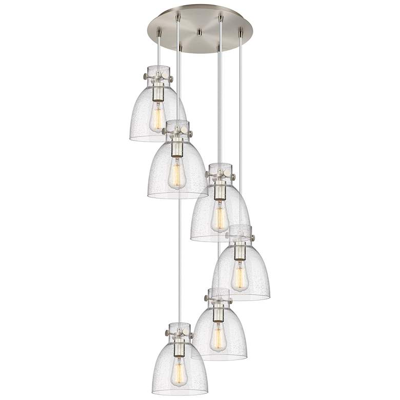 Image 1 Newton Sphere 51.75"W 4 Light Brushed Brass Linear Pendant w/ White Sh