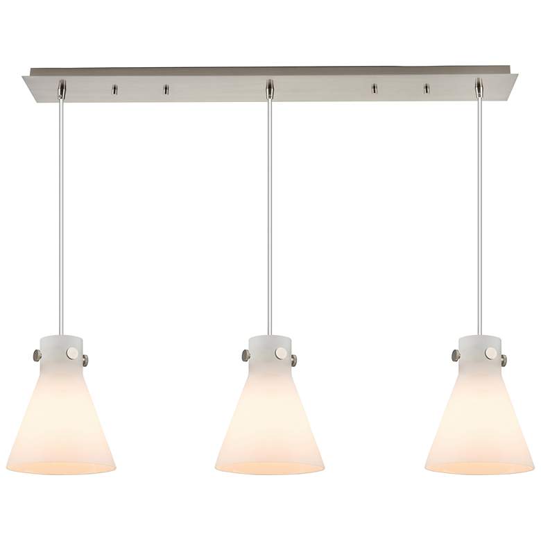 Image 1 Newton Sphere 51.75"W 7 Light Brushed Brass Linear Pendant w/ Clear Sh
