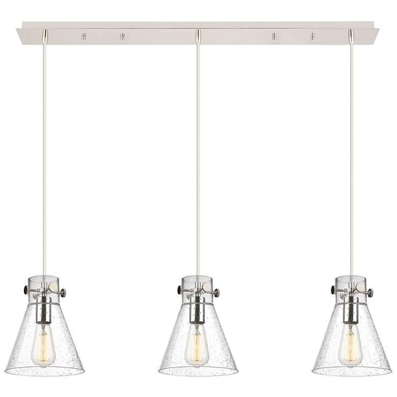 Image 1 Newton Sphere 51.75"W 7 Light Brushed Nickel Linear Pendant w/ White S