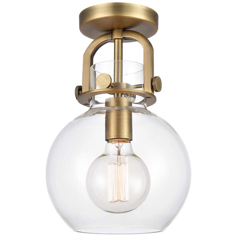 Image 1 Newton Sphere 8" LED Flush Mount - Brushed Brass - Clear Shade