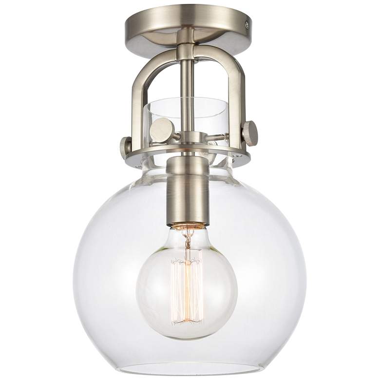 Image 1 Newton Sphere 8" LED Flush Mount - Brushed Satin Nickel - Clear Shade