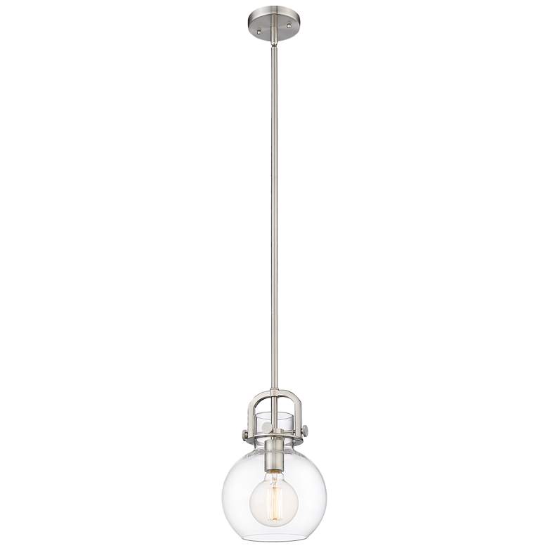 Image 1 Newton Sphere 8" LED Mini Pendant - Brushed Satin Nickel - Clear
