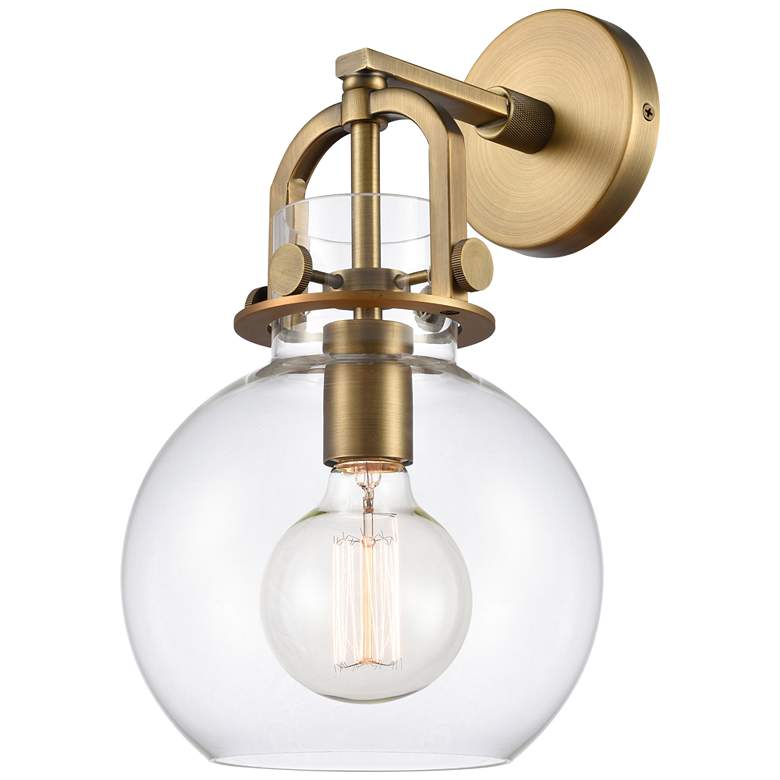 Image 1 Newton Sphere 8" LED Sconce - Brass Finish - Clear Shade
