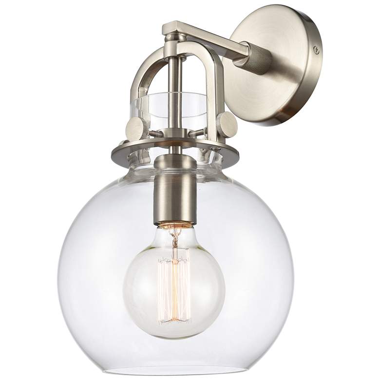 Image 1 Newton Sphere 8" LED Sconce - Nickel Finish - Clear Shade
