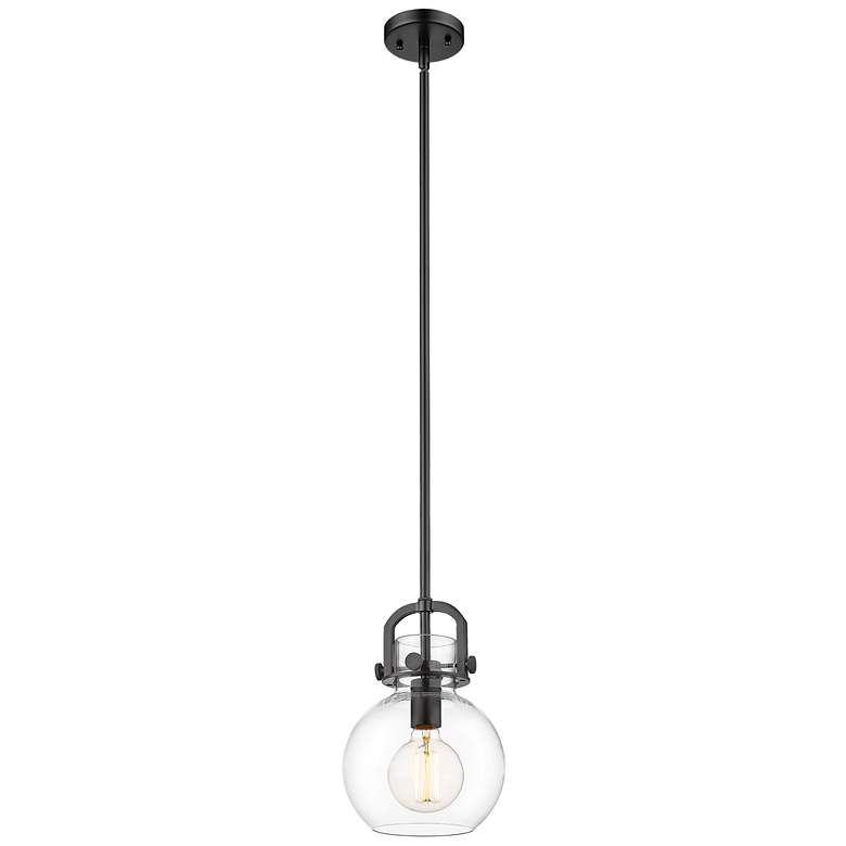 Image 1 Newton Sphere 8" Stem Hung LED Mini Pendant - Matte Black - Clear Shad