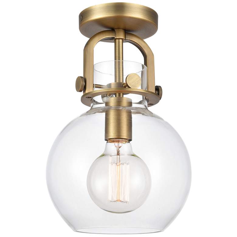 Image 1 Newton Sphere 8" Wide Brushed Brass Flush Mount with Clear Shade