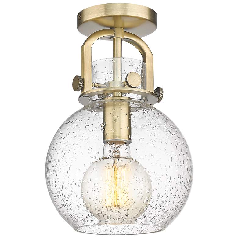 Image 1 Newton Sphere 8" Wide Brushed Brass Flush Mount with Seedy Shade
