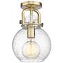 Newton Sphere 8" Wide Brushed Brass Flush Mount with Seedy Shade