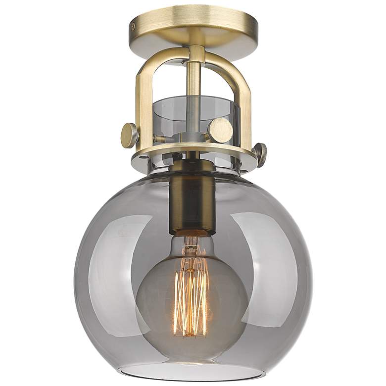 Image 1 Newton Sphere 8" Wide Brushed Brass Flush Mount with Smoke Shade