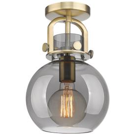 Newton Sphere 8" Wide Brushed Brass Flush Mount with Smoke Shade Newton Sphere 8" Wide Brushed Brass Flush Mount with Smoke Shade