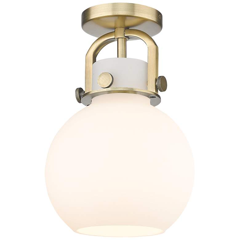Image 1 Newton Sphere 8" Wide Brushed Brass Flush Mount with White Shade