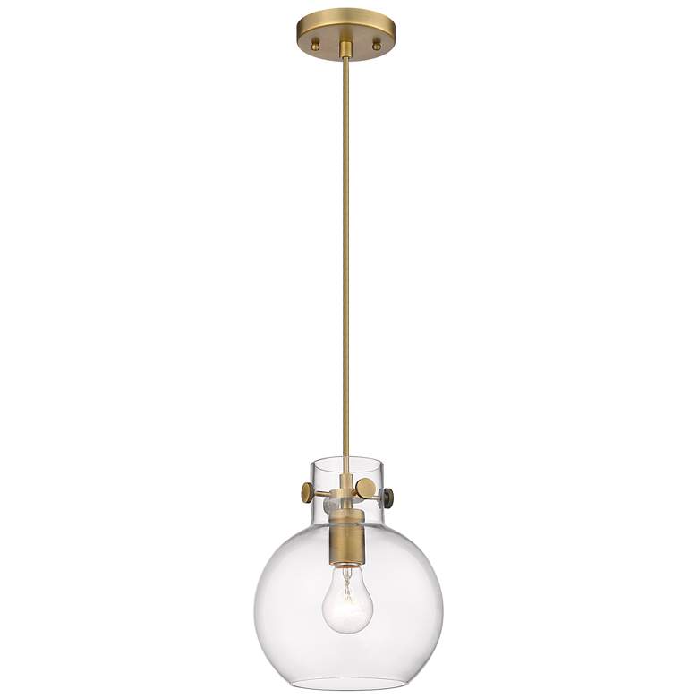 Image 1 Newton Sphere 8 inch Wide Cord Hung Brushed Brass Pendant With Clear Shade