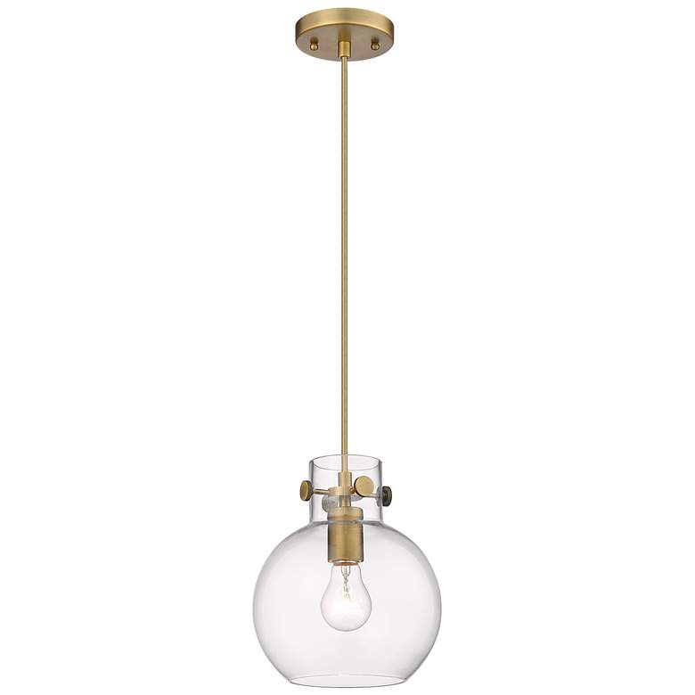 Image 1 Newton Sphere 8" Wide Cord Hung Brushed Brass Pendant With Clear Shade