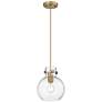 Newton Sphere 8" Wide Cord Hung Brushed Brass Pendant With Clear Shade