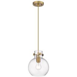 Newton Sphere 8" Wide Cord Hung Brushed Brass Pendant With Clear Shade