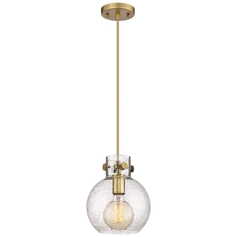 Image 1 Newton Sphere 8 inch Wide Cord Hung Brushed Brass Pendant With Seedy Shade