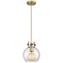 Newton Sphere 8" Wide Cord Hung Brushed Brass Pendant With Seedy Shade